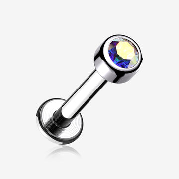 Implant Grade Titanium Internally Threaded Bezel Set Gem Ball Top Labret-Aurora Borealis